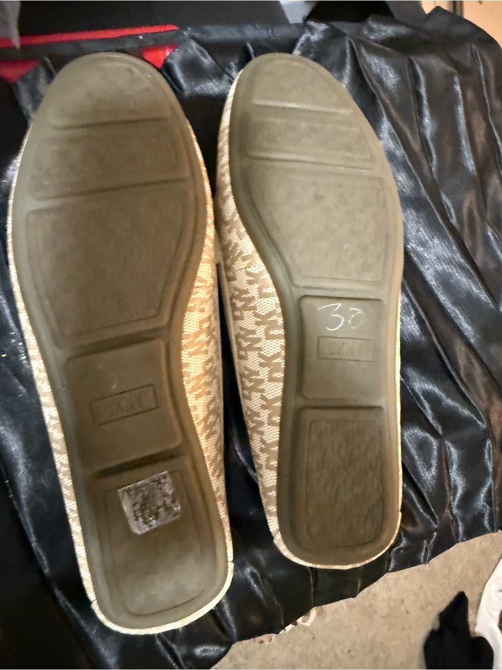 DKNY Beige Logo Slip-On Loafers with Gold Plaque - Picture 3 of 3